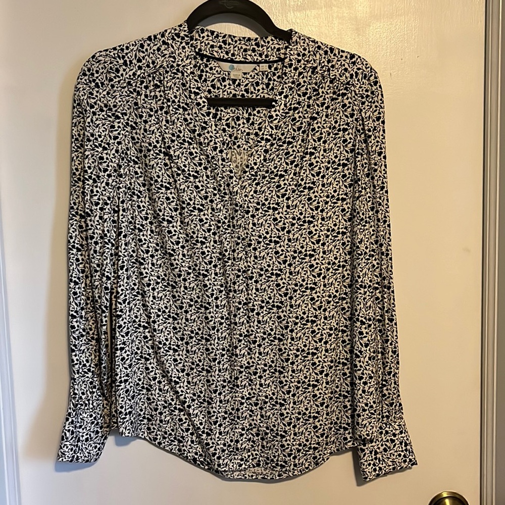 Boden navy and white floral print blouse